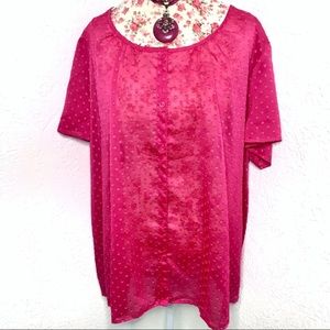 Susan Graver Pink Swiss Dot Button Down Blouse